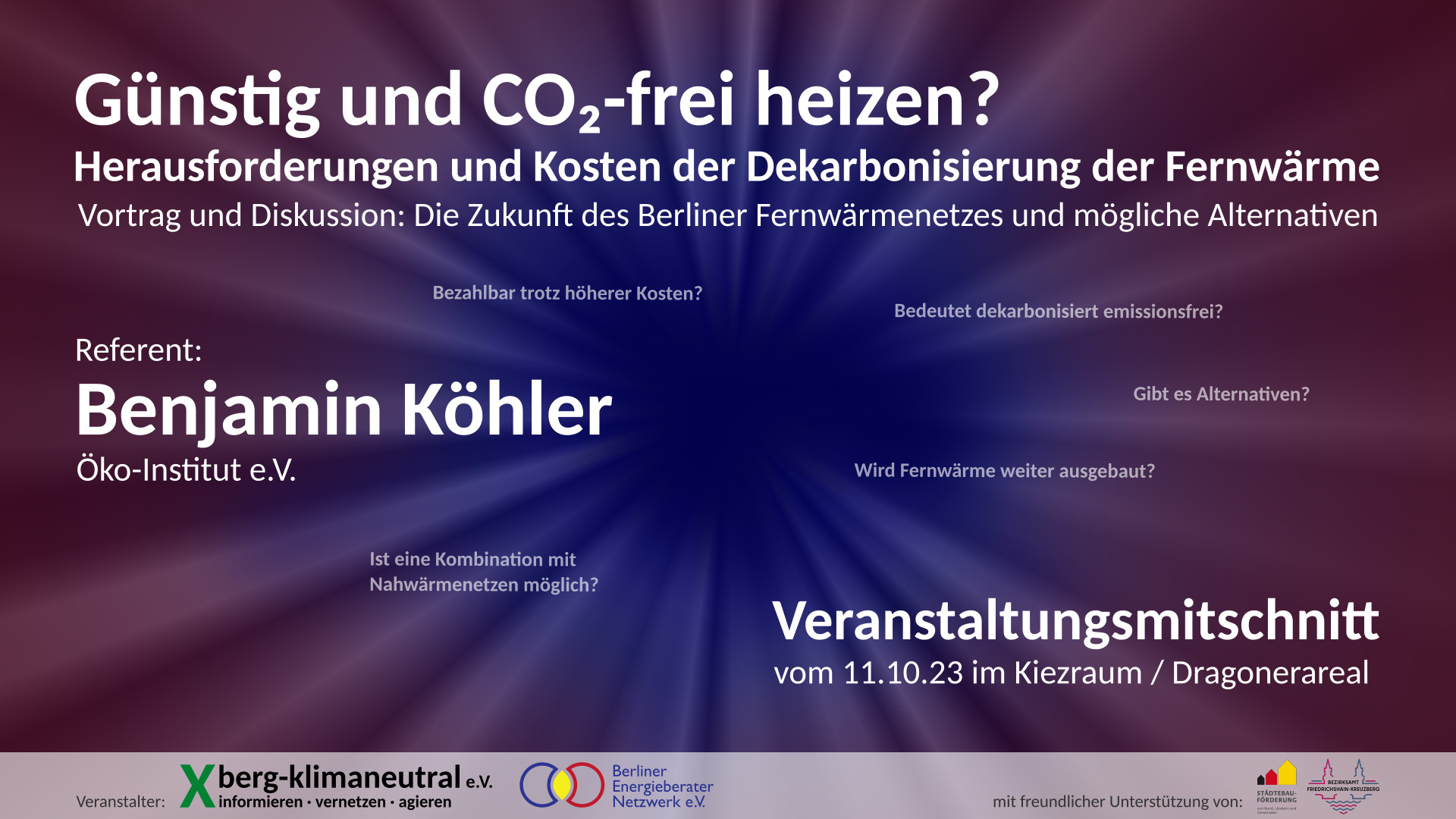 Plakat zu Video und Veranstaltung Dekarbonisierung der Fernwärme: Günstig und CO2-frei heizen?